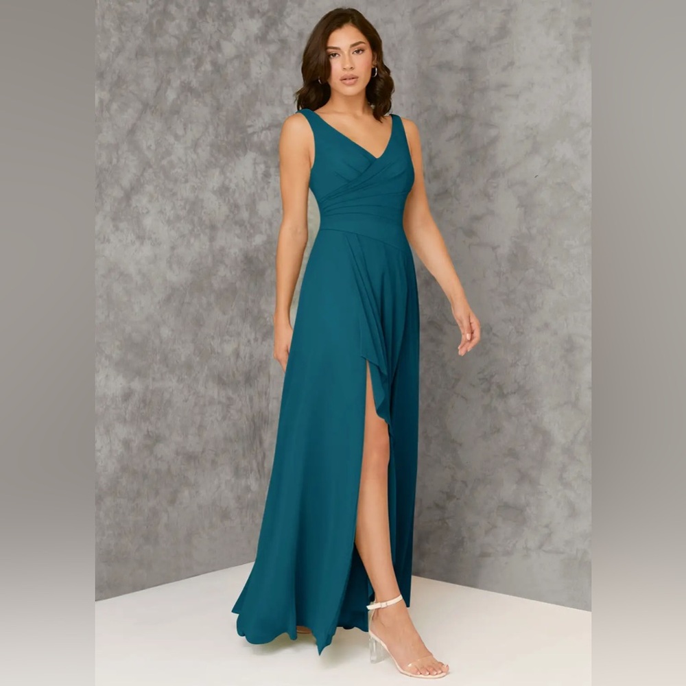 AZAZIE KORI Ink Blue A-Line Pleated Chiffon Dress